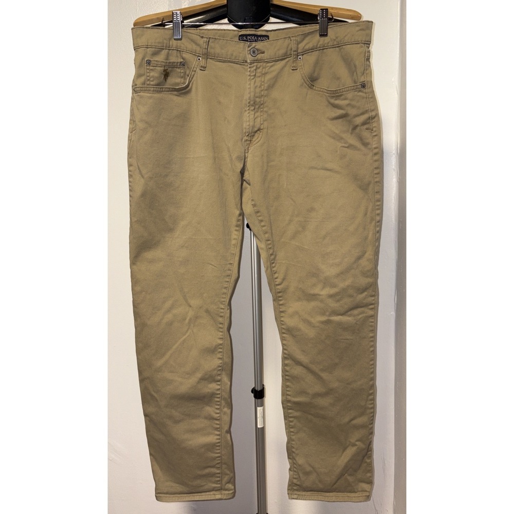 US Polo Assn Mens Classic Activate Stretch Khaki Pants Tan Straight Leg 38x32